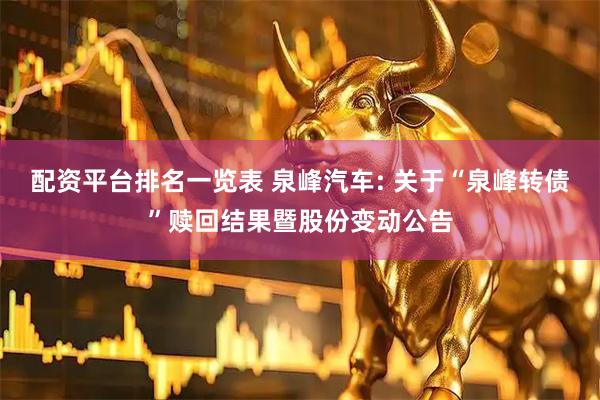 配资平台排名一览表 泉峰汽车: 关于“泉峰转债”赎回结果暨股份变动公告